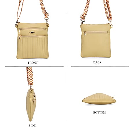 Lifestyle Crossbody Bag with Pleated Detail & Patterned Strap - Yellow