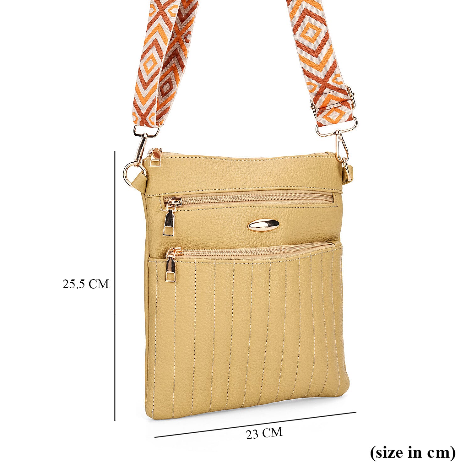 Lifestyle Crossbody Bag with Pleated Detail & Patterned Strap - Yellow