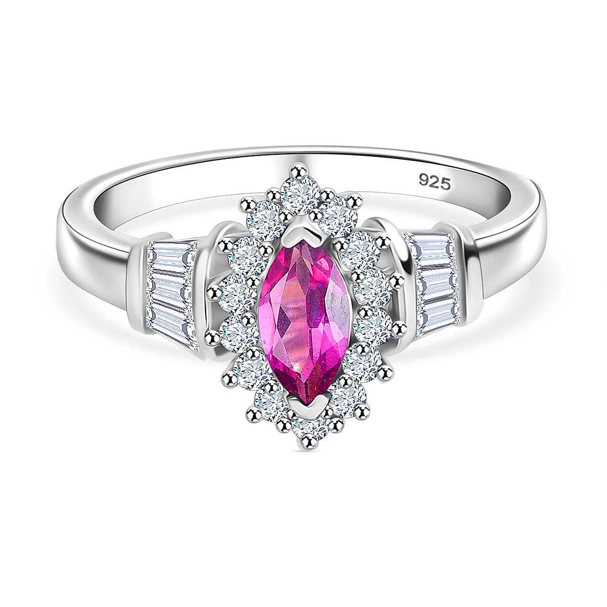 Natural Radiant Ember Garnet & White Zircon Ring in Rhodium Overlay Sterling Silver 1.90 Ct.