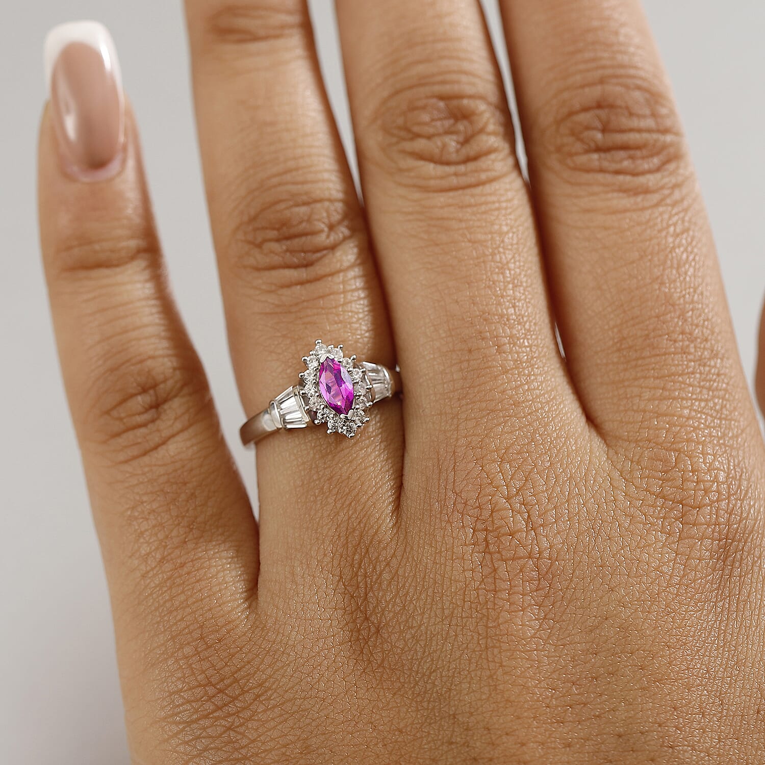 Natural Radiant Ember Garnet & White Zircon Ring in Rhodium Overlay Sterling Silver 1.90 Ct.