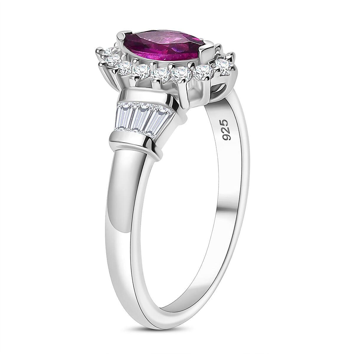 Natural Radiant Ember Garnet & White Zircon Ring in Rhodium Overlay Sterling Silver 1.90 Ct.