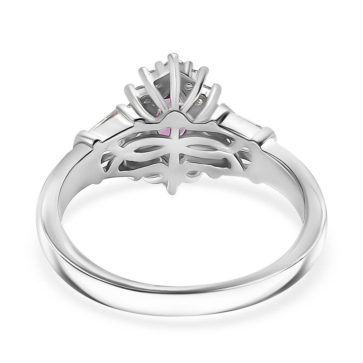 Natural Radiant Ember Garnet & White Zircon Ring in Rhodium Overlay Sterling Silver 1.90 Ct.