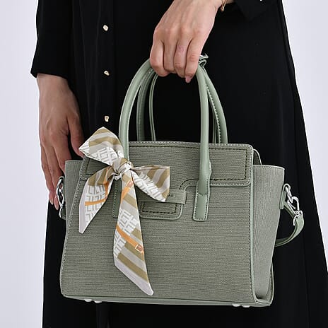& Maisi Textured Crossbody Satchel Bag with Top Handle, Detachable Strap & Scarf - Green
