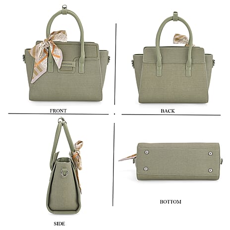 & Maisi Textured Crossbody Satchel Bag with Top Handle, Detachable Strap & Scarf - Green