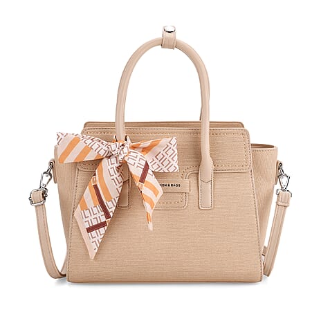 - Maisi Elegant Crossbody Bag with Scarf Trim - Shoulder Strap - Beige