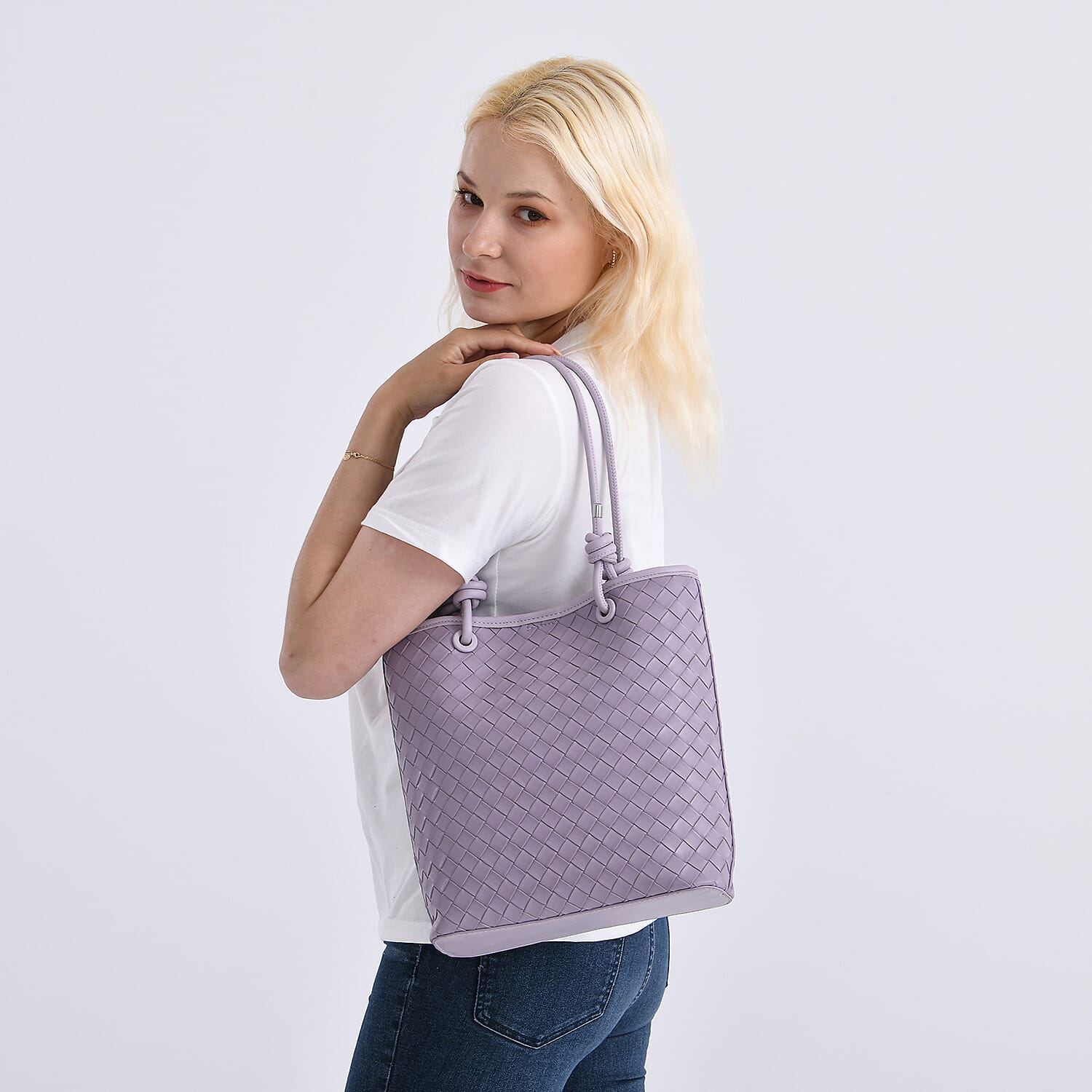 DESIGNER INSPIRED - - Classic Structured Tote Bag - Purple