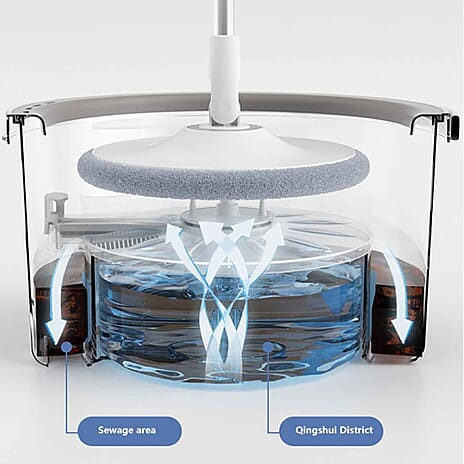 Turbo Spin Mop with Water Separtion and Compact Design Includes 2 Mop Heads with 7L Bucket Capacity