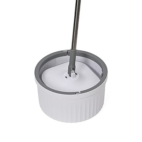 Turbo Spin Mop with Water Separtion and Compact Design Includes 2 Mop Heads with 7L Bucket Capacity - Grey - White