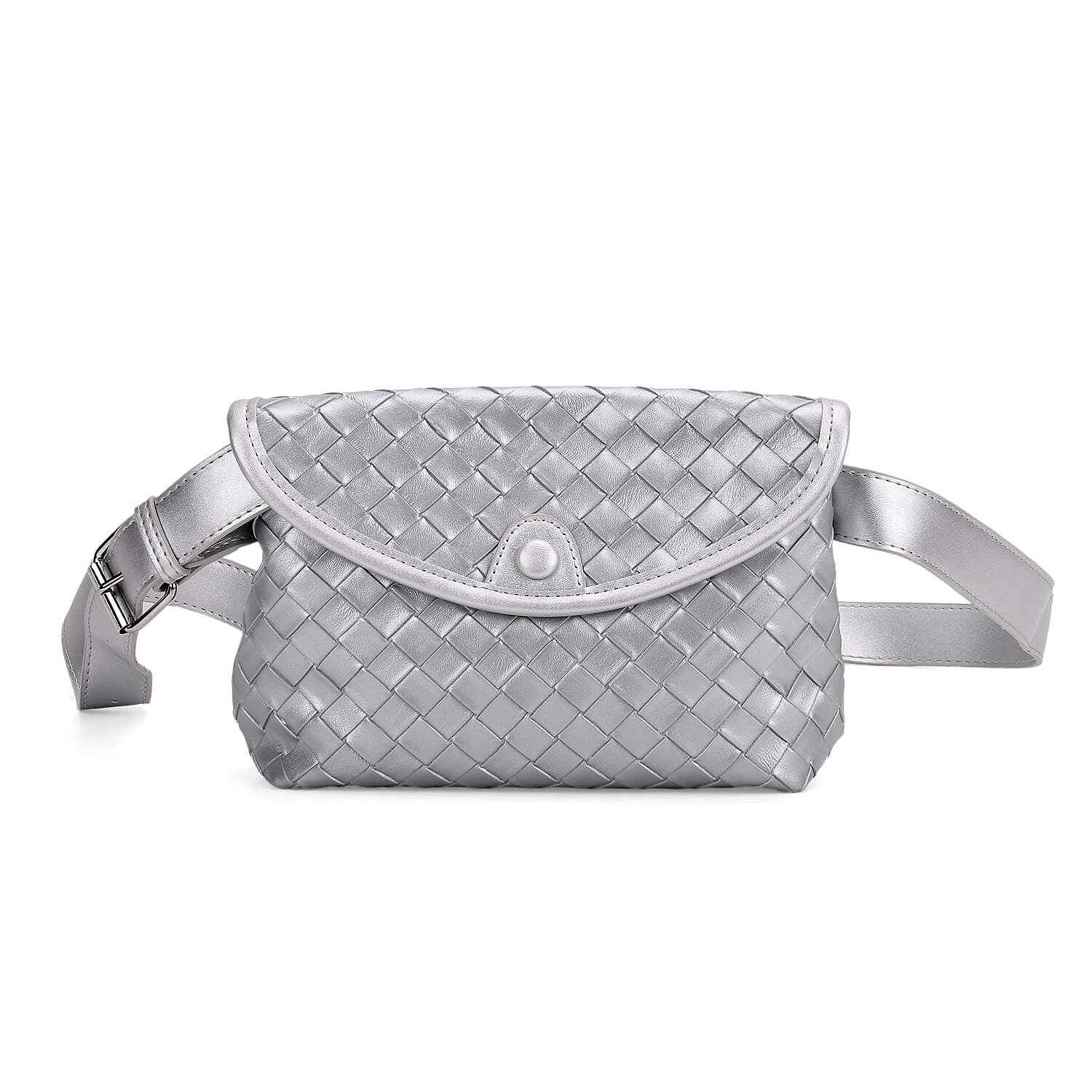 Elegant Silver Intrecciato Crossbody Bag with Adjustable Strap