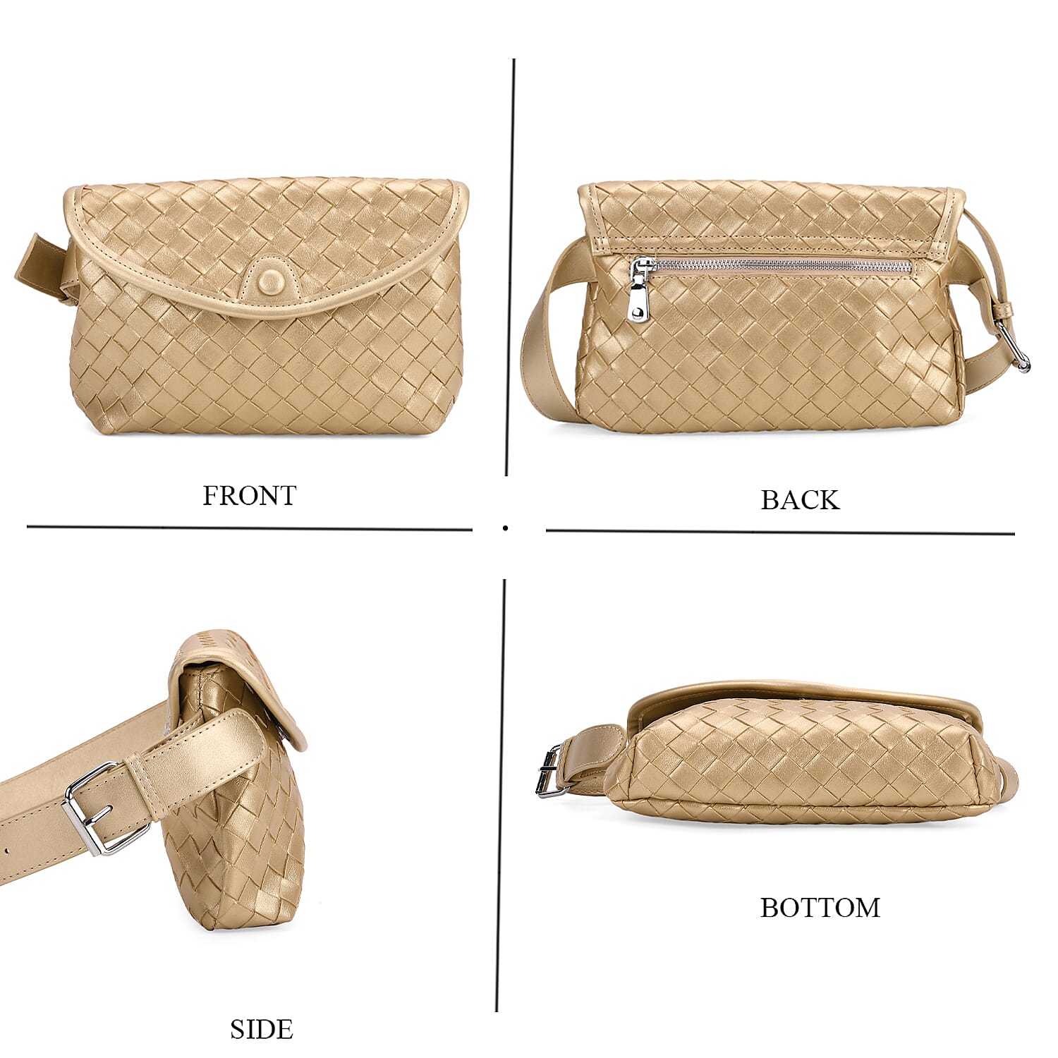 Elegant Intrecciato Crossbody Bag with Adjustable Strap - Gold