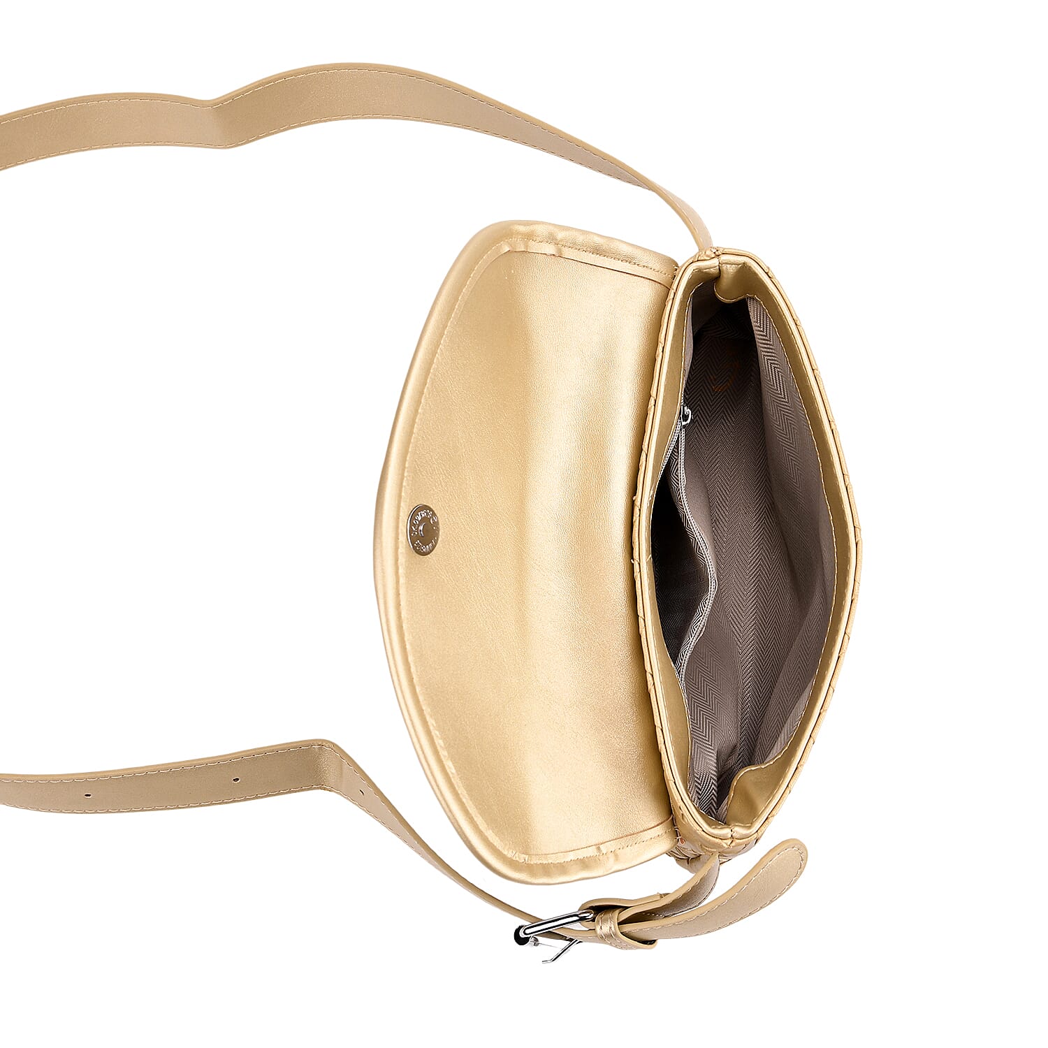Elegant Intrecciato Crossbody Bag with Adjustable Strap - Gold
