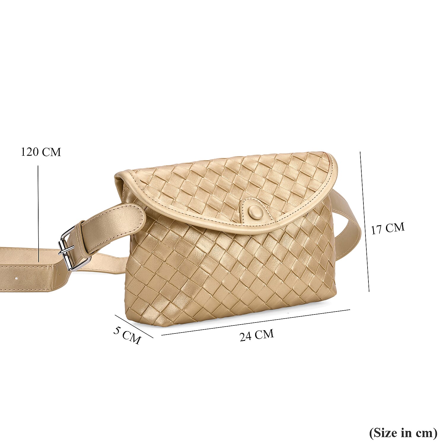 Elegant Intrecciato Crossbody Bag with Adjustable Strap - Gold