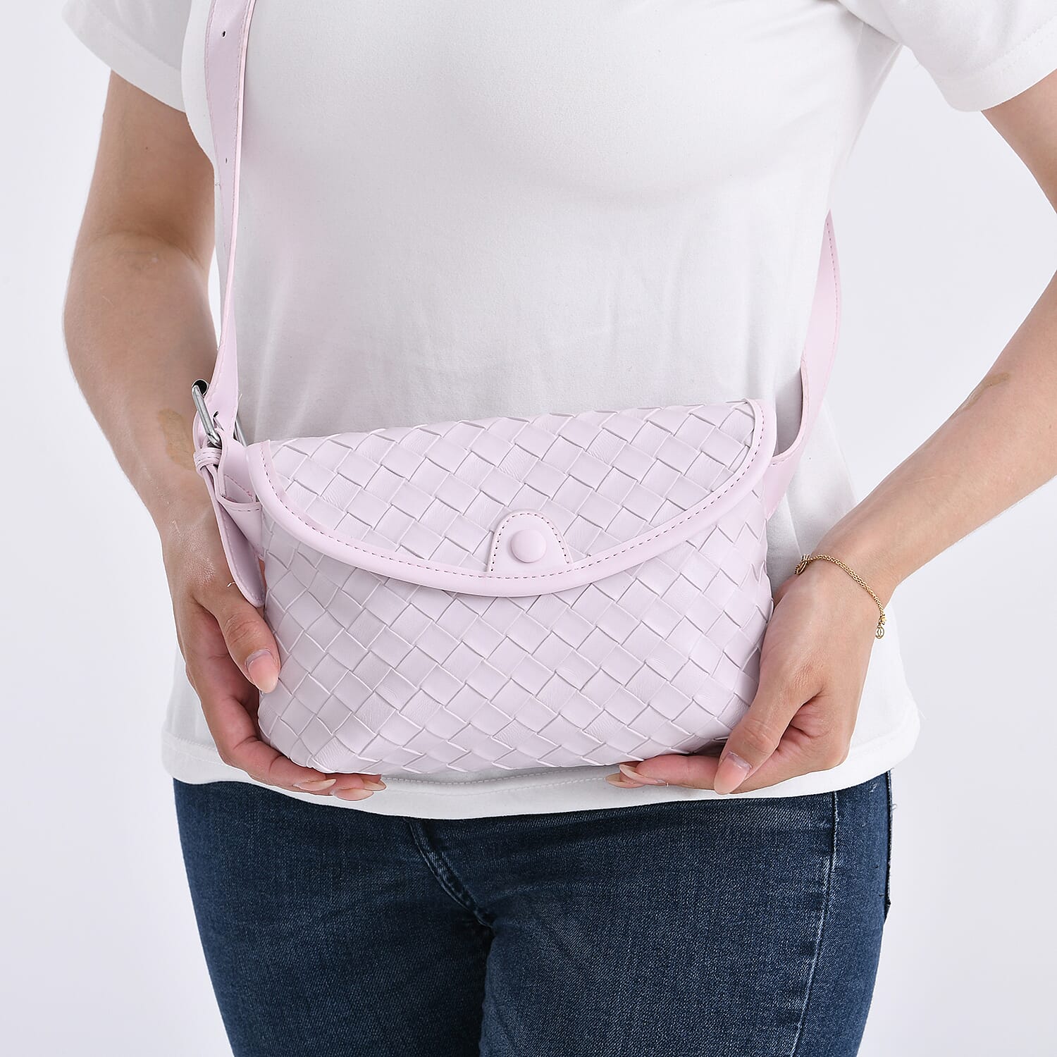 Elegant Intrecciato Crossbody Bag with Adjustable Strap - Purple