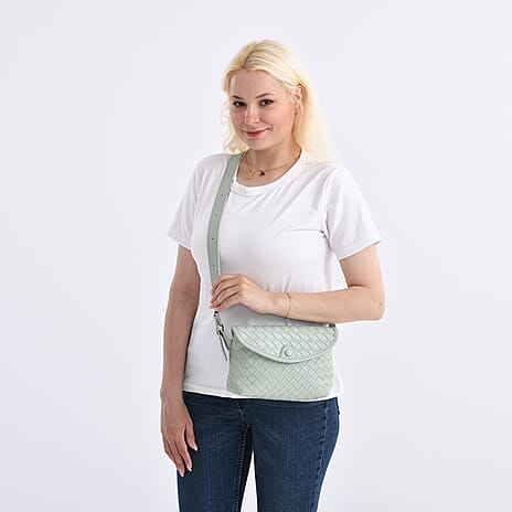 Leatherette Textured Crossbody Handbag with Scarf Accent & Adjustable Strap - Pistachio Green