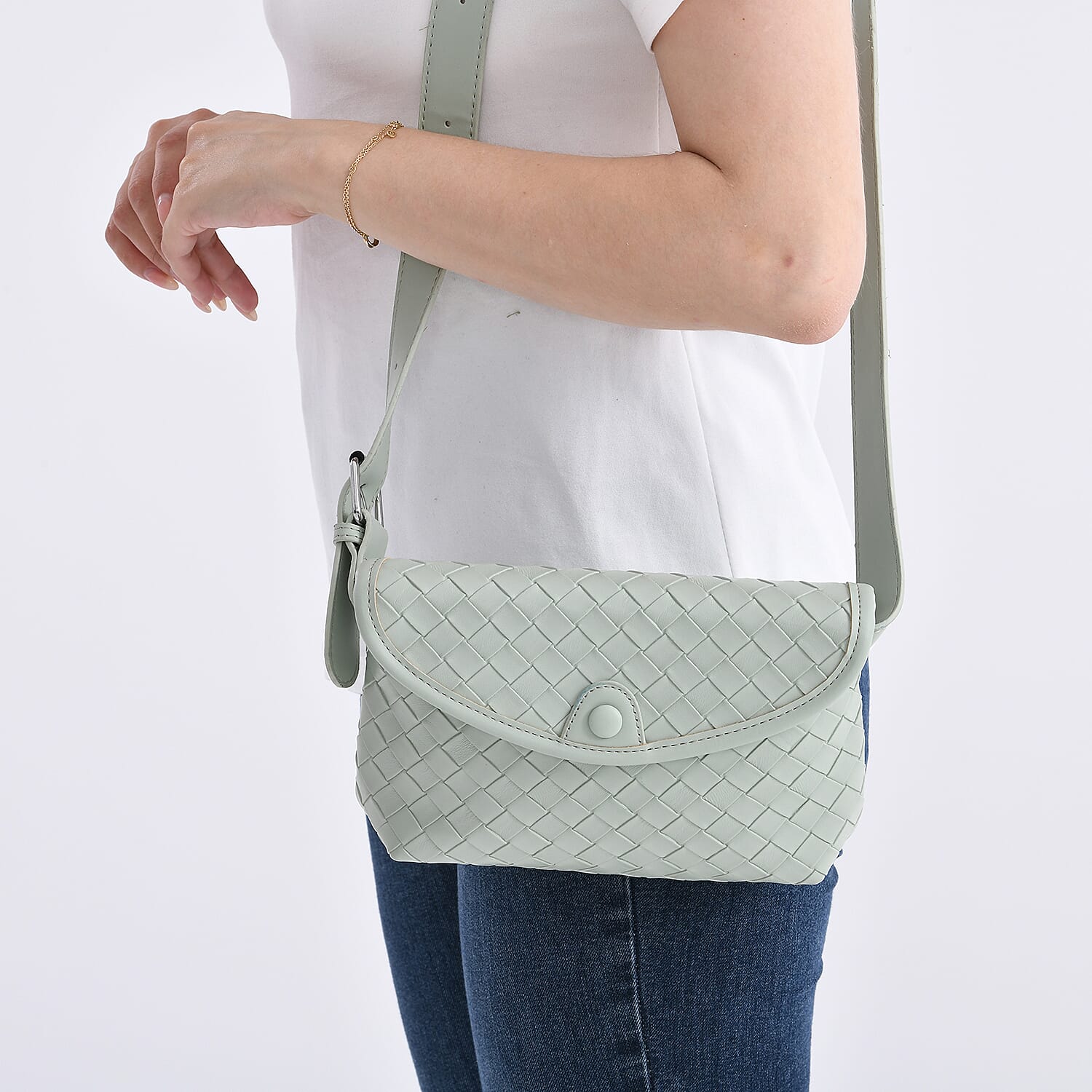 Leatherette Textured Crossbody Handbag with Scarf Accent & Adjustable Strap - Pistachio Green