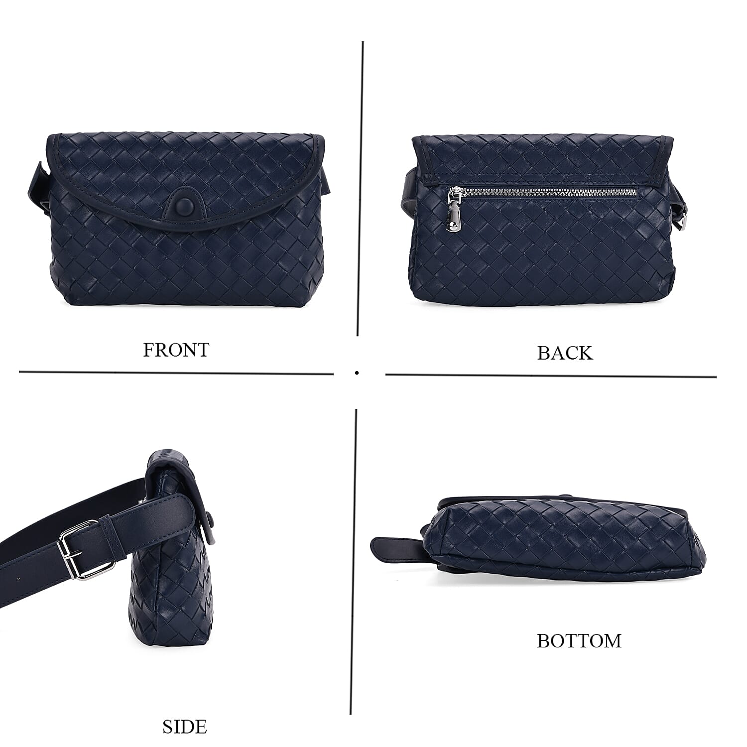 Elegant Intrecciato Crossbody Bag with Adjustable Strap - Navy