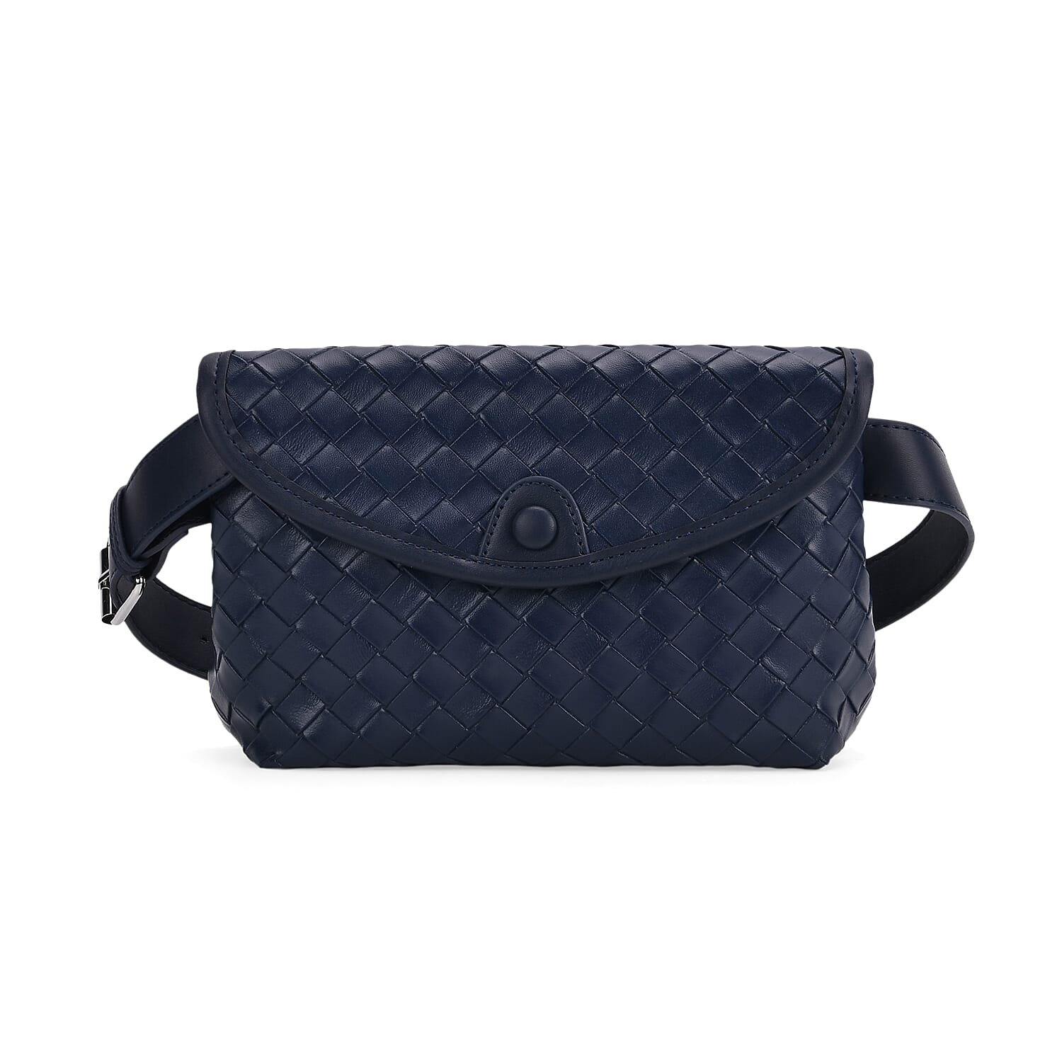 Woven Pattern Crossbody Bag with Flap Closure - Navy