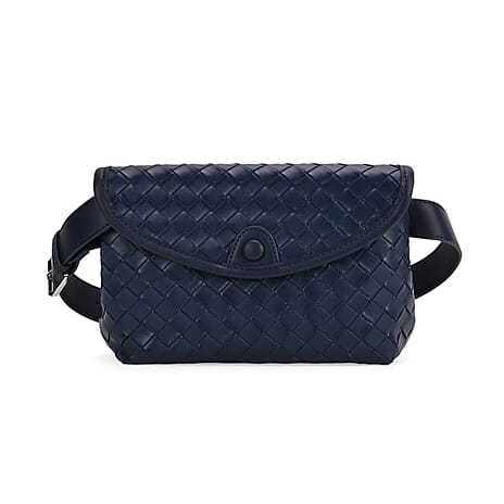 Woven Pattern Crossbody Bag with Flap Closure - Navy