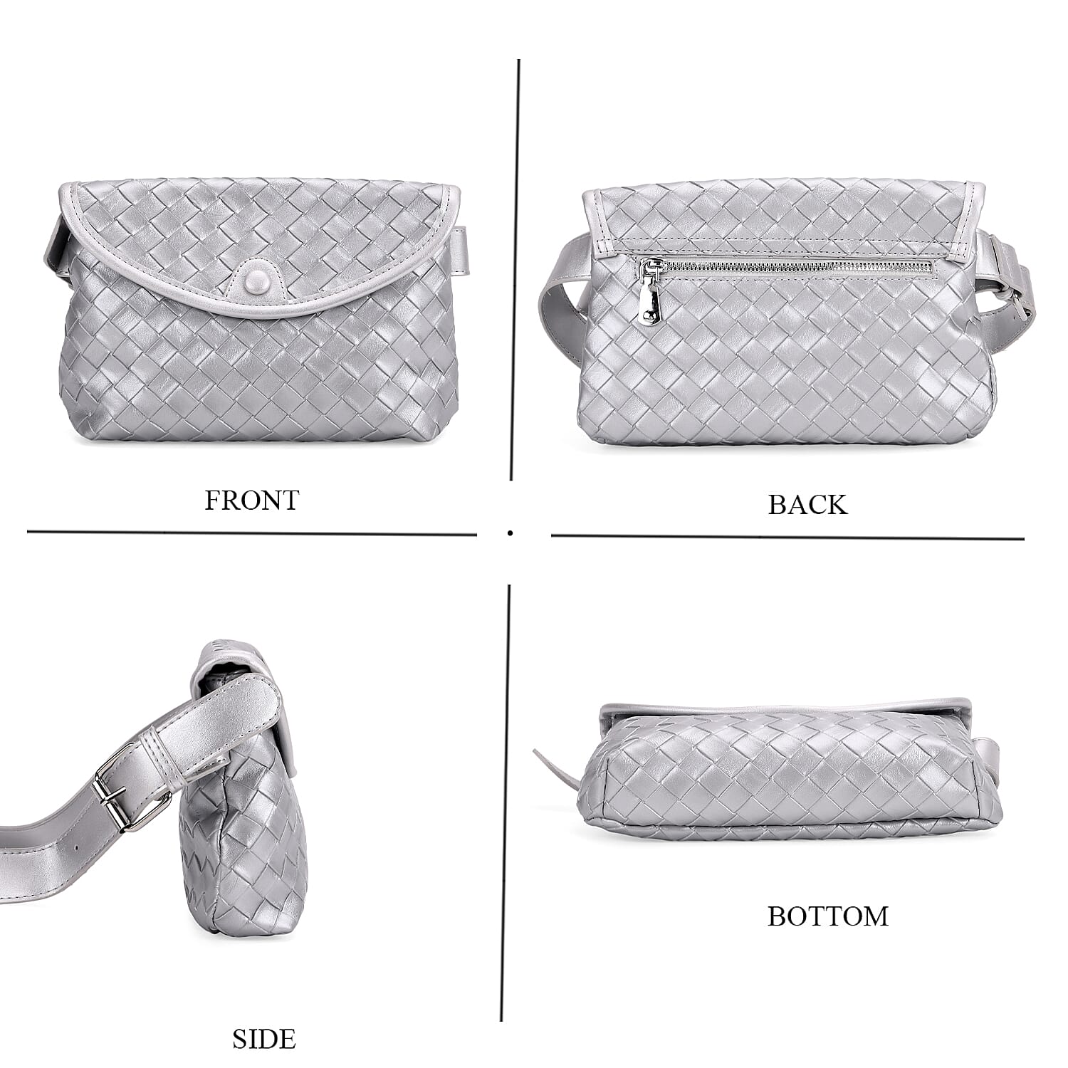 Woven Pattern Crossbody Bag with Flap Closure - Silver