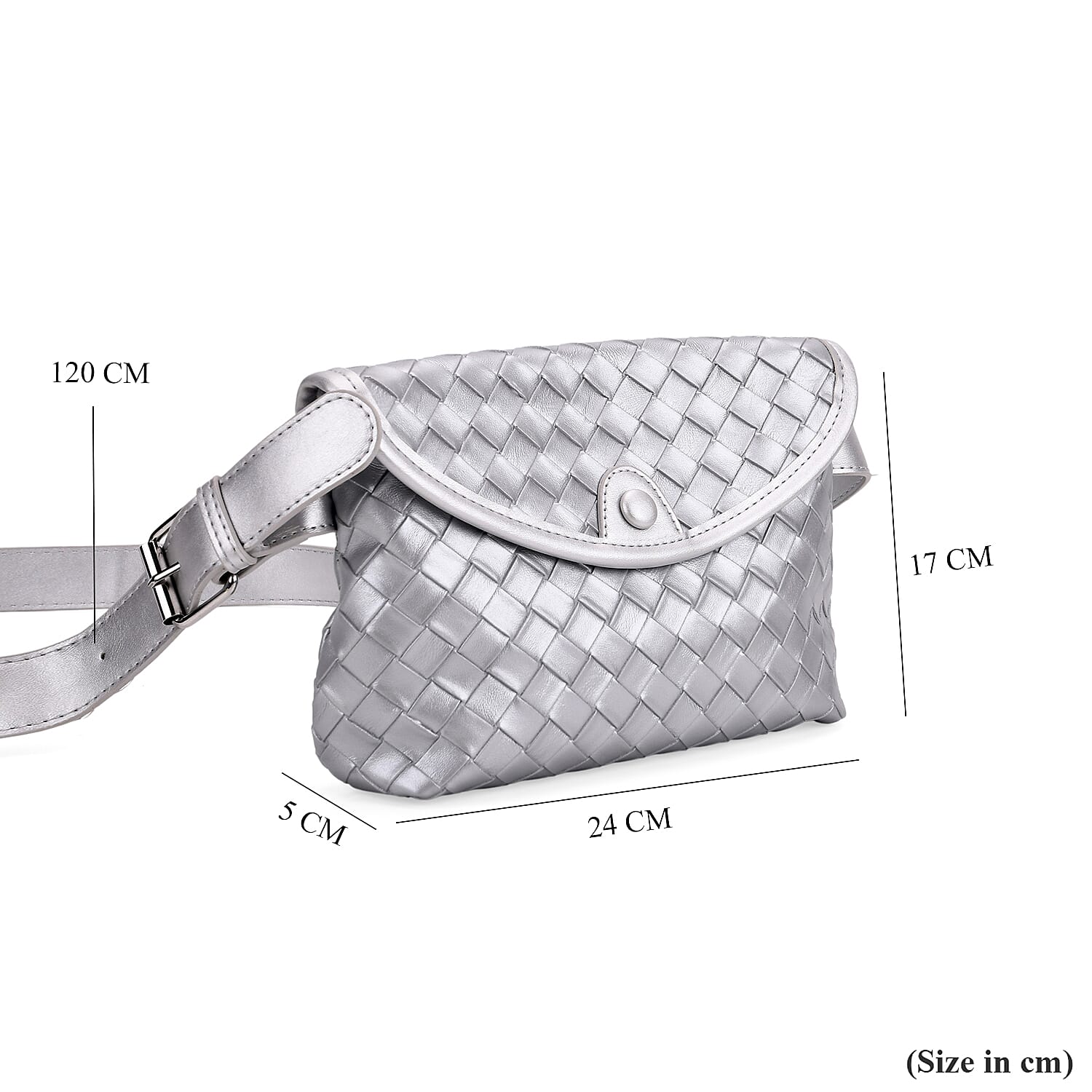 Woven Pattern Crossbody Bag with Flap Closure - Silver