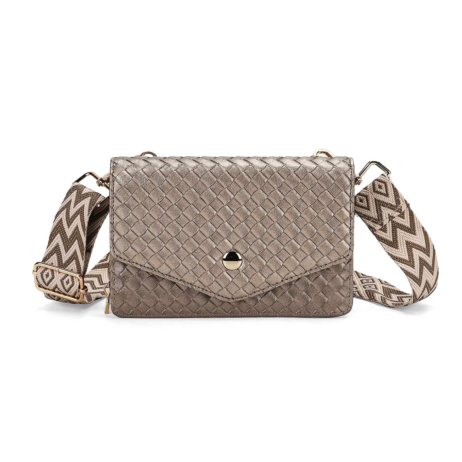 Stylish Crossbody Messenger Bag with Adjustable Strap & Card Slots - Gold