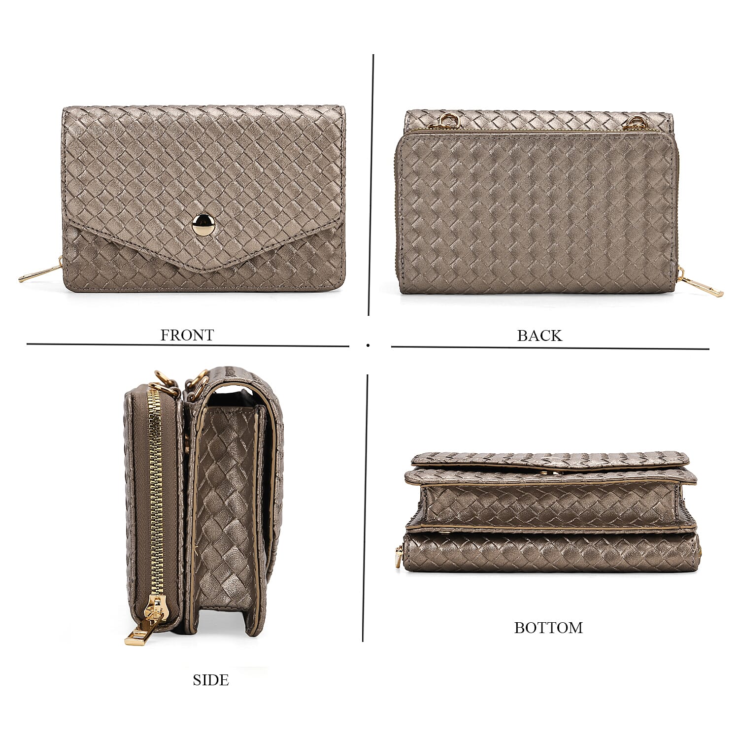 Stylish Crossbody Messenger Bag with Adjustable Strap & Card Slots - Gold