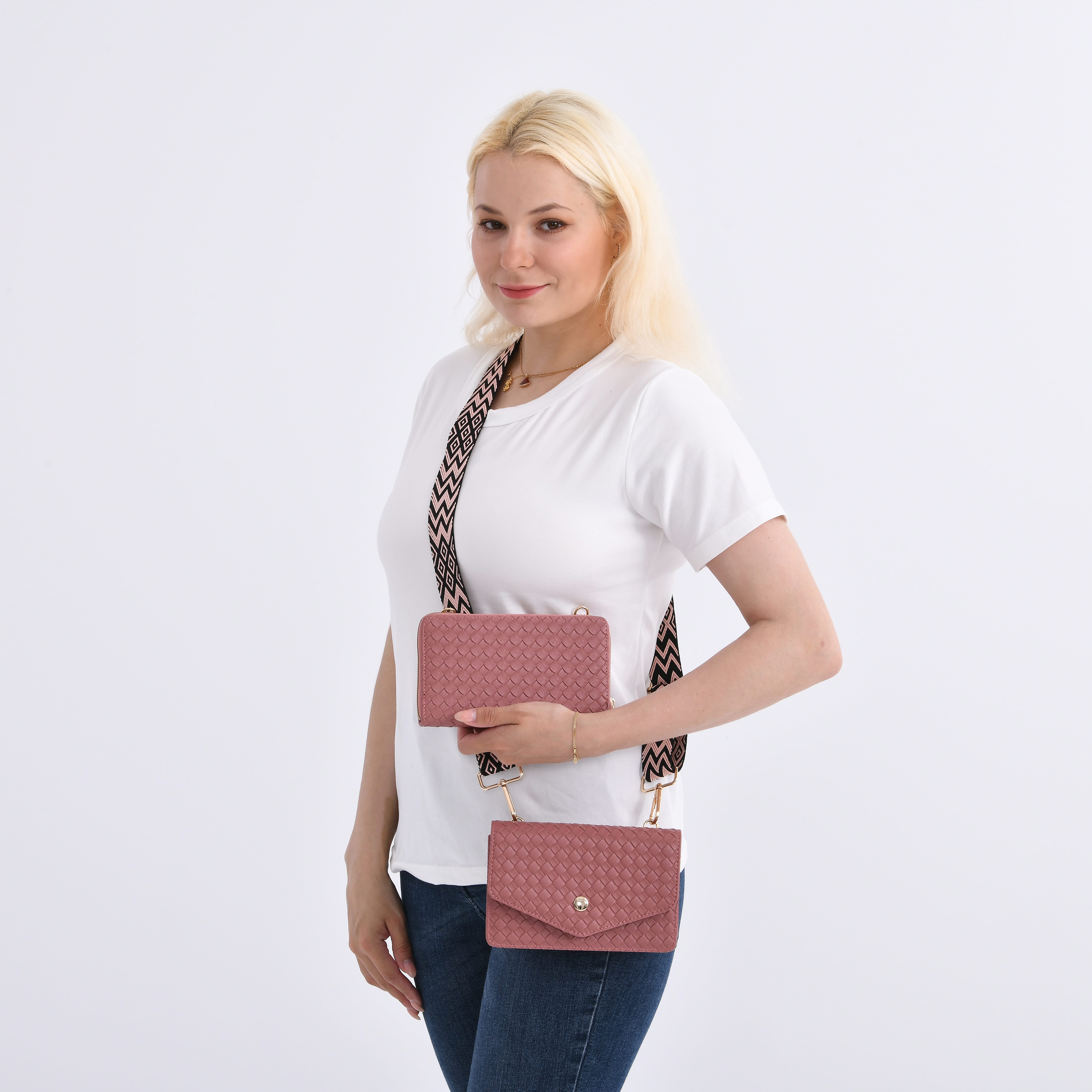Stylish Crossbody Messenger Bag with Adjustable Strap & Card Slots - Pink