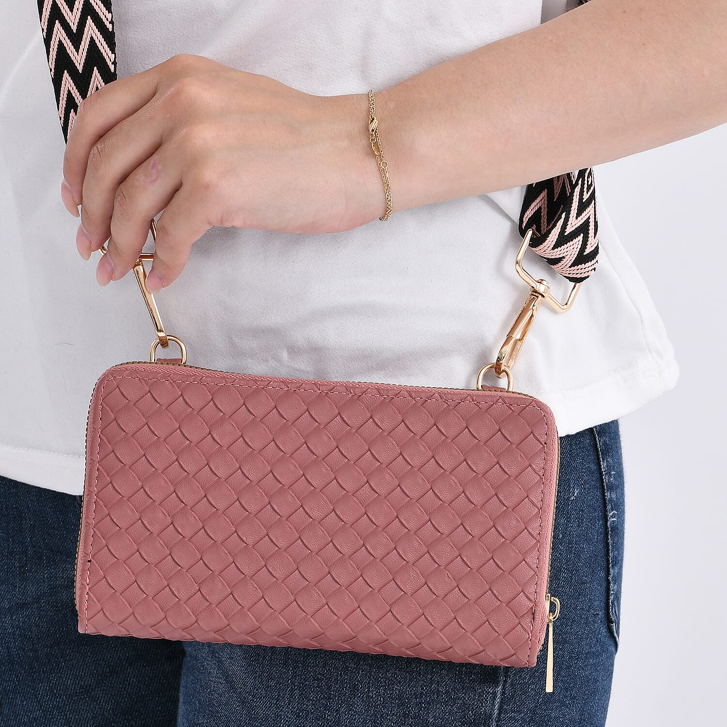 Stylish Crossbody Messenger Bag with Adjustable Strap & Card Slots - Pink