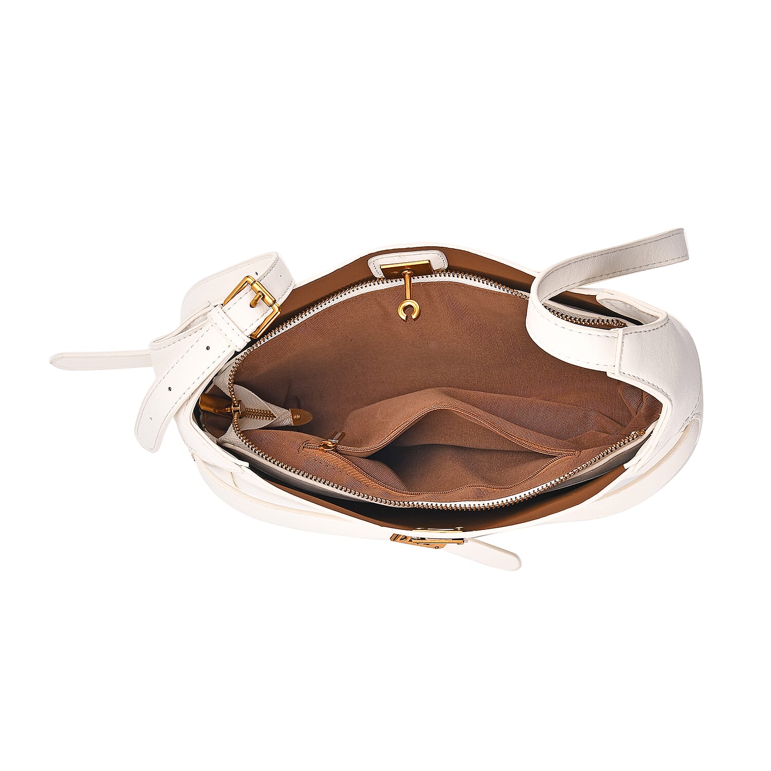 Elegant Off White Hobo Bag with Front Lock and Pouch Set Elegant Off White Hobo Bag with Front Lock and Pouch Set
