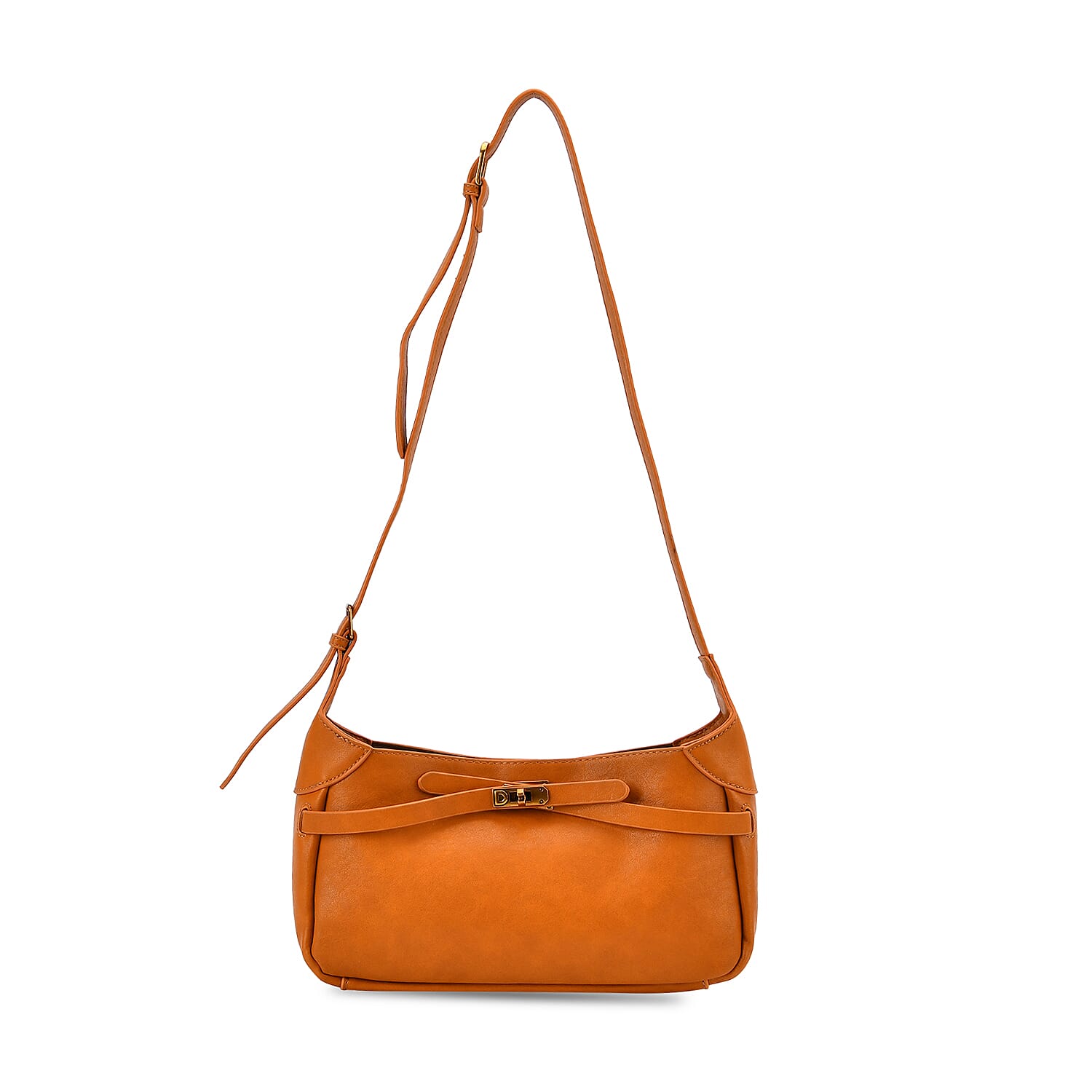 Elegant Hobo Bag with Front Lock and Pouch Set - Orange