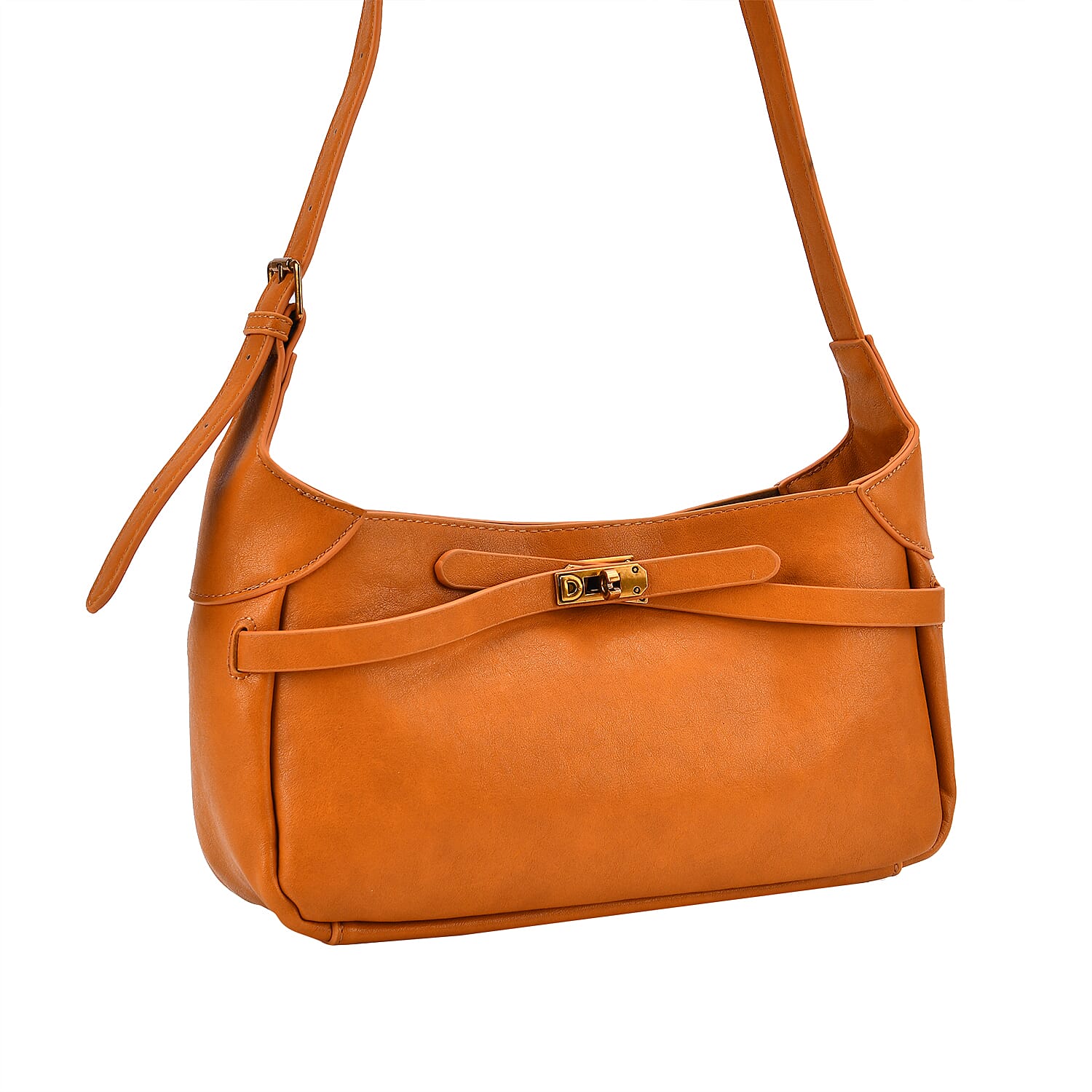 Elegant Hobo Bag with Front Lock and Pouch Set - Orange