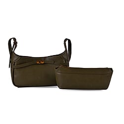 Elegant Hobo Bag with Front Lock and Pouch Set - Off White