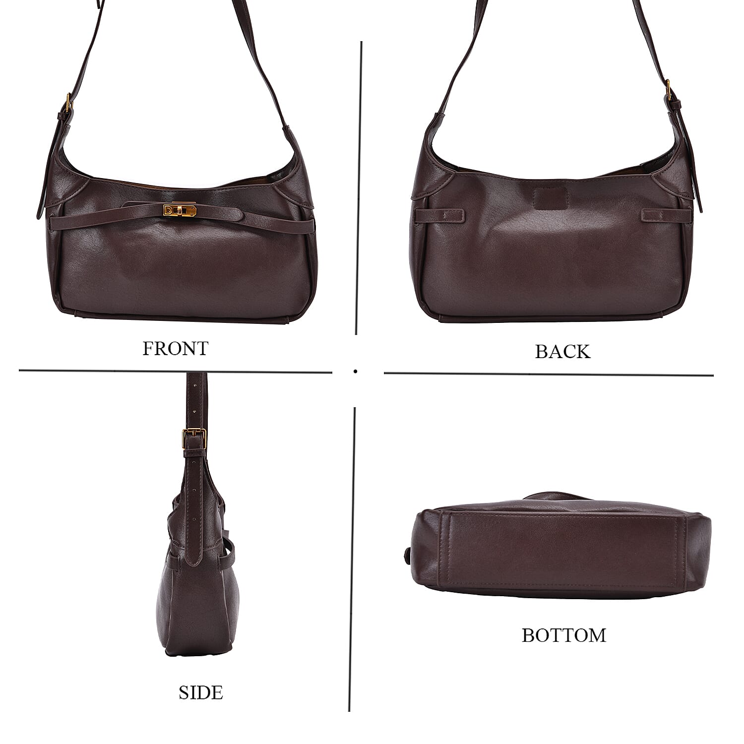 Elegant Hobo Bag with Front Lock and Pouch Set - Coffee