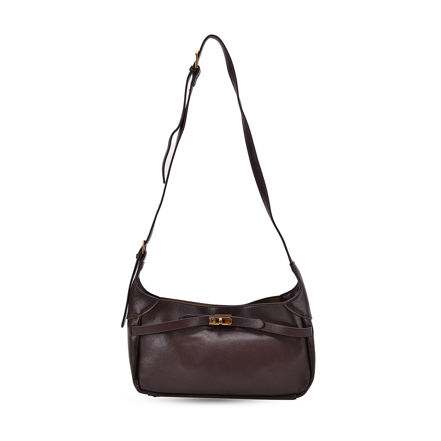 Elegant Hobo Bag with Front Lock and Pouch Set - Coffee