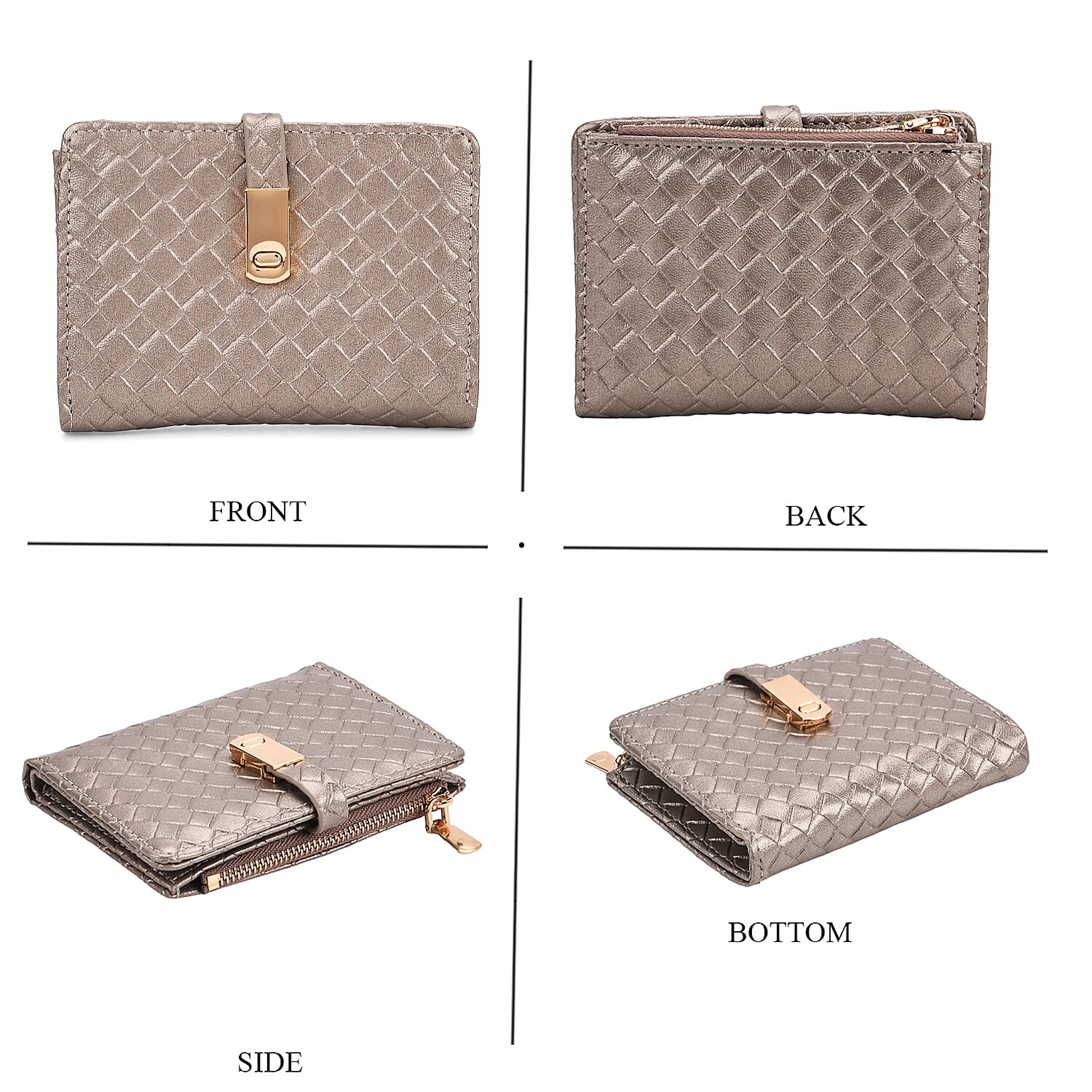 Designer Inspired-Compact RFID Protected Wallet with Gold Clasp - Gold