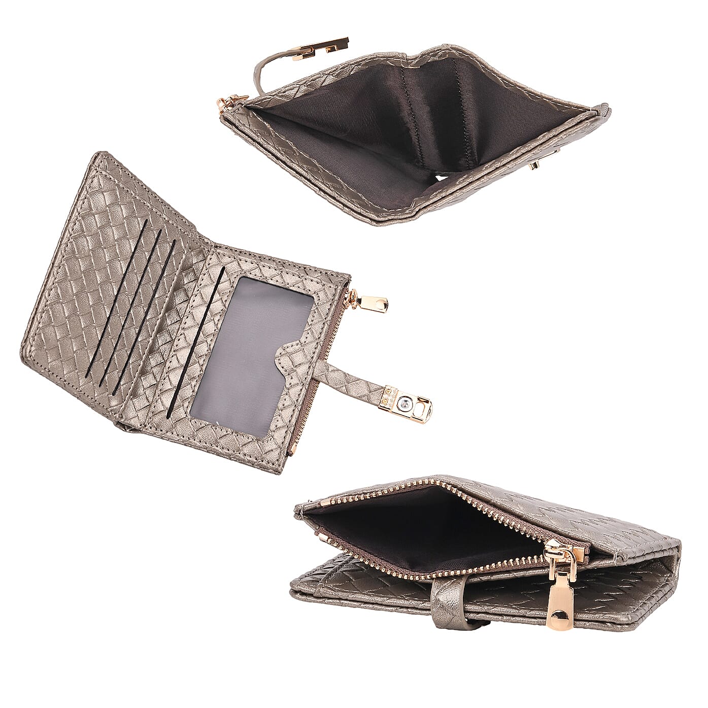 Designer Inspired-Compact RFID Protected Wallet with Gold Clasp - Gold