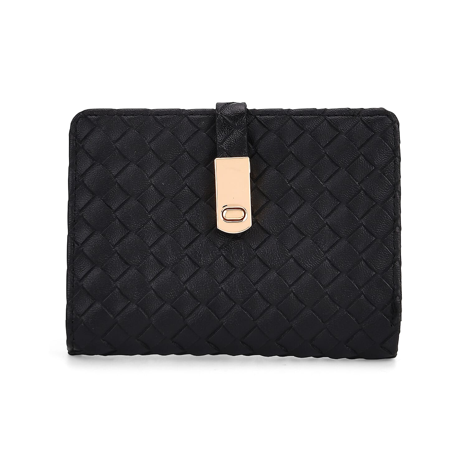 Designer Inspired-Compact RFID Protected Wallet with Gold Clasp - Black
