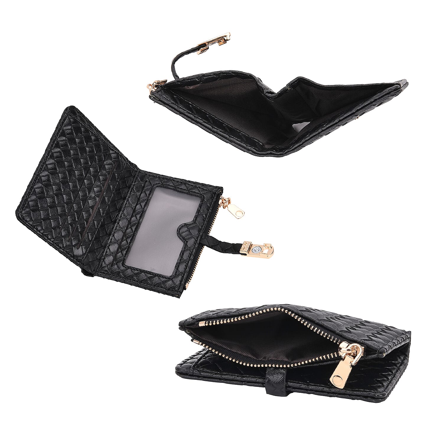 Designer Inspired-Compact RFID Protected Wallet with Gold Clasp - Black