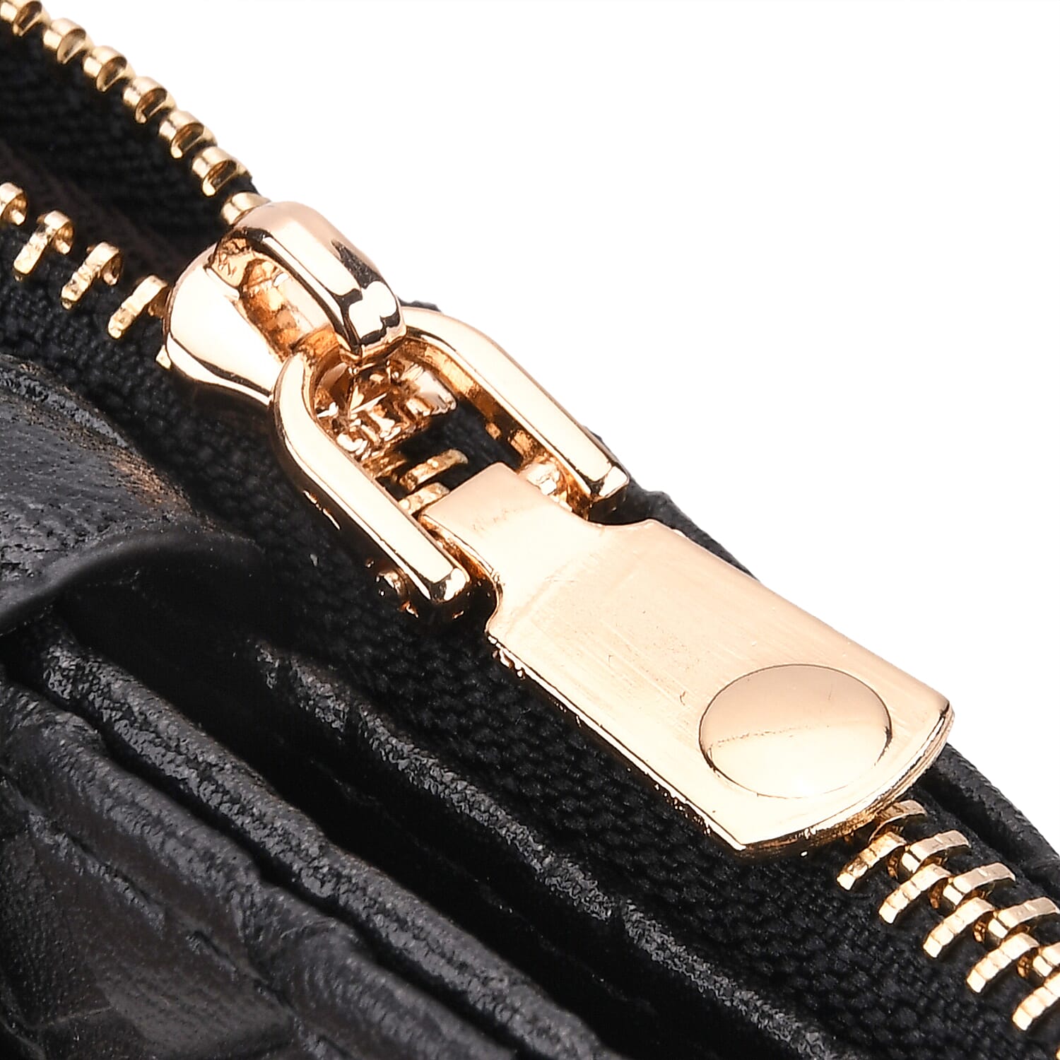 Designer Inspired-Compact RFID Protected Wallet with Gold Clasp - Black