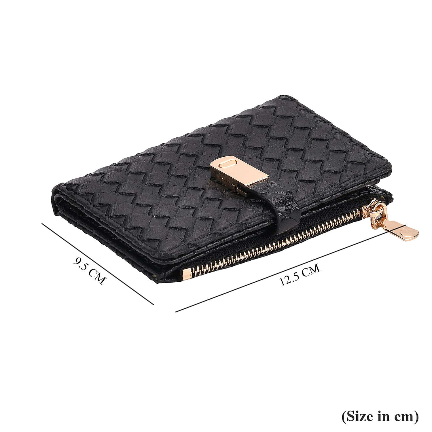 Designer Inspired-Compact RFID Protected Wallet with Gold Clasp - Black
