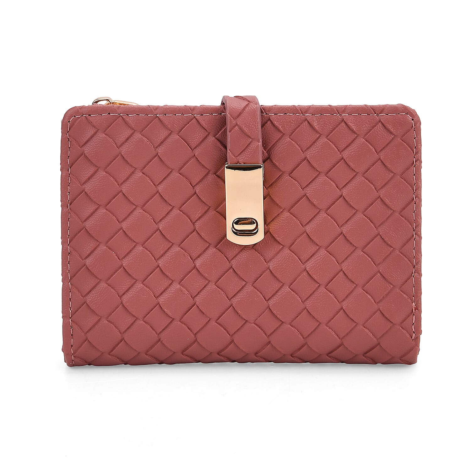 Designer Inspired-Compact RFID Protected Wallet with Gold Clasp - Red