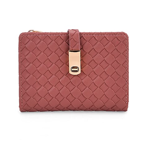 Designer Inspired-Compact RFID Protected Wallet with Gold Clasp - Red