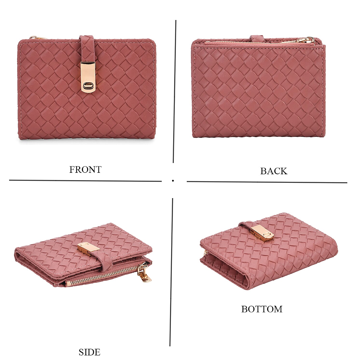 Designer Inspired-Compact RFID Protected Wallet with Gold Clasp - Red