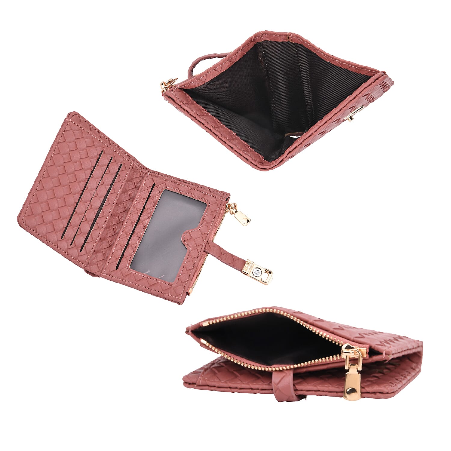 Designer Inspired-Compact RFID Protected Wallet with Gold Clasp - Red