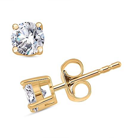 RADIANTA Moissanite - GRA Certified D-VVS1 Moissanite Solitaire Stud Push Post Earring in 18K Vermeil Yellow Gold Plated Sterling Silver 1.00 Ct.