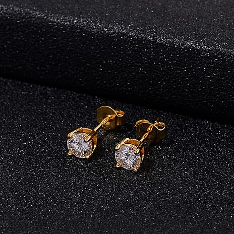 RADIANTA Moissanite - GRA Certified D-VVS1 Moissanite Solitaire Stud Push Post Earring in 18K Vermeil Yellow Gold Plated Sterling Silver 1.00 Ct.