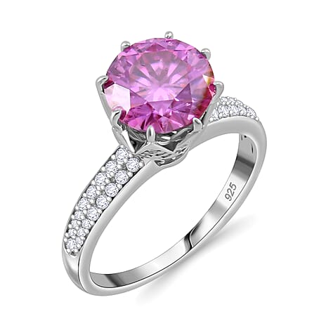 Pink Lotus Moissanite Ring in Rhodium Overlay Sterling Silver 2.91 Ct.