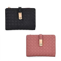 Designer Inspired - Woven Wallets with RFID Protection - Black - Dark Pink