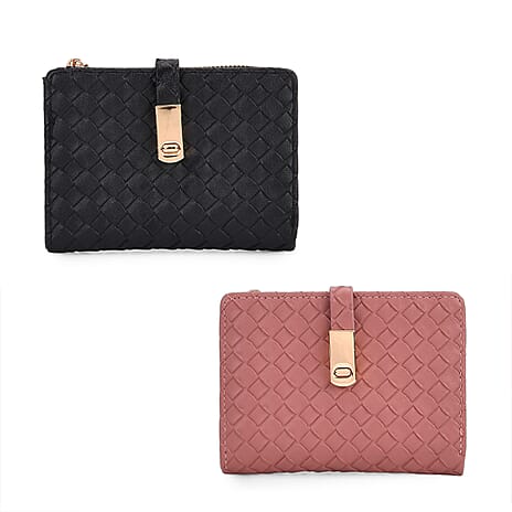 Designer Inspired - Woven Wallets with RFID Protection - Black - Dark Pink