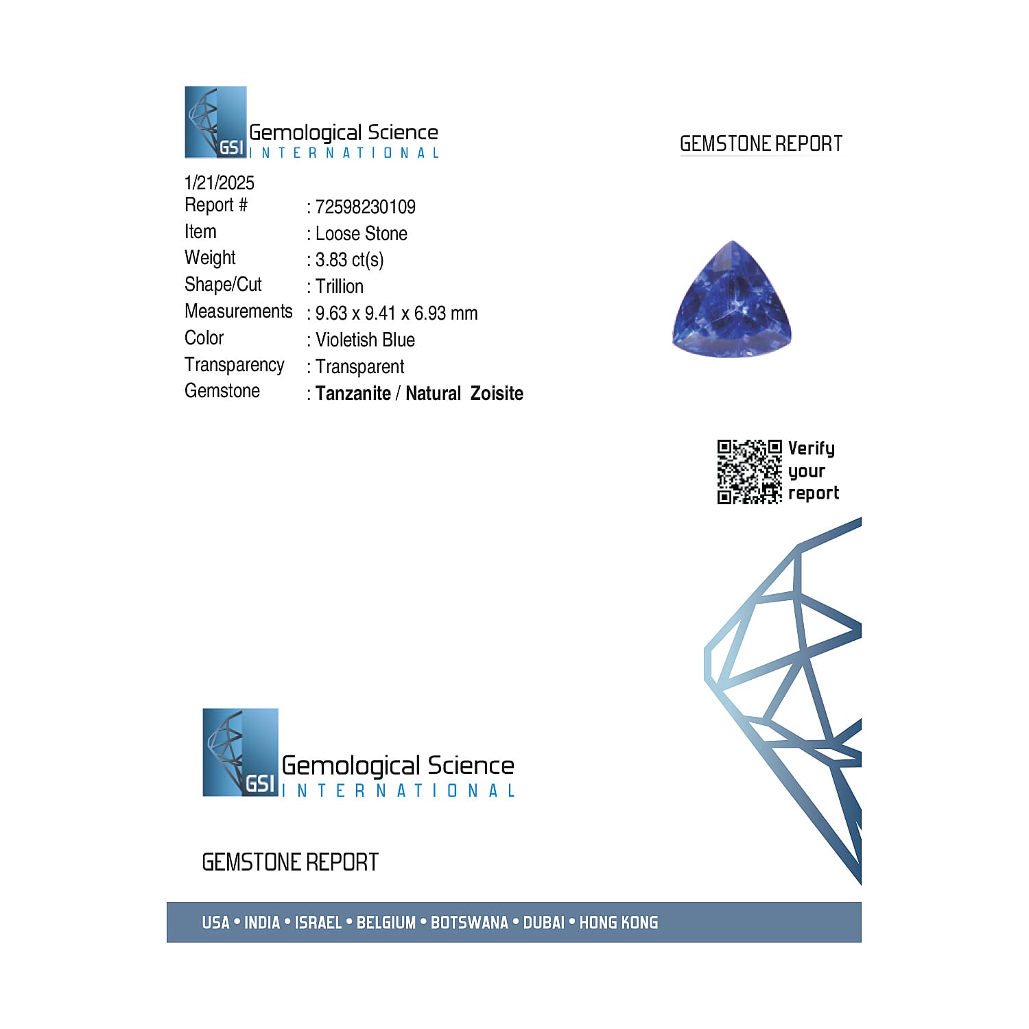 Tanzanite Trillion 9.5 mm